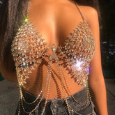 Rhinestone Silver Tassel Chain Camis Top